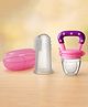 Badal Kidz Fruit Feeder Nibbler With Baby Silicone Finger Brush/Oral Brush/Baby Tounge Cleaner - Pink & Pink (Pack Of 2)