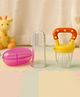 Badal Kidz Fruit Feeder Nibbler With Baby Silicone Finger Brush/Oral Brush/Baby Tounge Cleaner - Yellow & Pink (Pack Of 2)