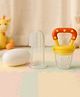 Badal Kidz Fruit Feeder Nibbler With Baby Silicone Finger Brush/Oral Brush/Baby Tounge Cleaner - Yellow & White (Pack Of 2)