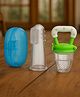 Badal Kidz Fruit Feeder Nibbler With Baby Silicone Finger Brush/Oral Brush/Baby Tounge Cleaner - Green & Blue (Pack Of 2)