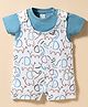 First Smile Sinker Knit Half Sleeves Dungaree Style Romper with Elephant Print - Light Blue
