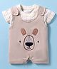 First Smile Sinker Knit Half Sleeves Dungaree Style Romper with Bear Patch - Tan