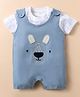 First Smile Sinker Knit Half Sleeves Dungaree Style Romper with Bear Patch - Blue