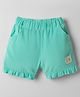 Ollypop Cotton Woven Knee Length Solid Coloured Shorts With Patch Detailing - Sea Green