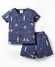 First Smile Sinker Knit Half Sleeves Shorts Co-Ord Night Suit With London Print - Navy Blue