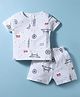 First Smile Sinker Knit Half Sleeves Shorts Co-Ord Night Suit With London Print - White