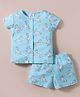 First Smile Sinker Knit Half Sleeves Shorts Co-Ord Night Suit With Unicorn Print - Light Blue