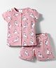 First Smile Sinker Knit Half Sleeves Shorts Co-Ord Night Suit With Unicorn Print - Pink