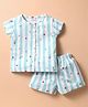First Smile Sinker Knit Half Sleeves Shorts Co-Ord Night Suit with Stripes & Polka Dots - Light Blue