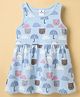 Ollypop Sinker Knit Sleeveless Frock With Teddy Animal & Cloud Print - Light Blue