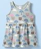 Ollypop Sinker Knit Sleeveless Frock With Teddy Animal & Cloud Print - Green