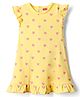 Babyhug Cotton Knit Frill Sleeves Nighty With Heart Print - Yellow