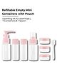 Baes Club Refillable Empty Mini Containers with Pouch | travelling kit for essentials | 7 Containers & 1 Spoon