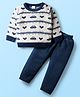 Babyhug Knitted Full Sleeves Sweater Set with Car & Heart Design - White & Navy Blue