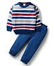 Babyhug Knit Full Sleeves Sweater Set with Stripes Design - Blue