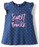 Babyhug Cotton Knit Frill Sleeves Nighty With Text & Polka Dot Print - Navy Blue