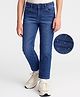 Arias Denim Full Length Straight Fit Dark Washed Jeans With Stretch & Rhinestones - Blue