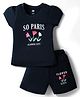 Pink Rabbit Single Jersey Knit Half Sleeves T-Shirt & Shorts Set with So Paris Text Print - Black
