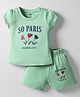 Pink Rabbit Single Jersey Knit Half Sleeves T-Shirt & Shorts Set with So Paris Text Print - Light Green