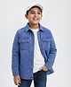Arias Cotton Woven Full Sleeves Quilted Washed Denim Jacket with Contrast Lining - Blue