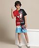 Kidsville Marvel Featuring Half Sleeves Spiderman Printed Tee & Shorts Set - Red Black & Blue