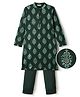 EARTHY TOUCH Single Jersey Knit Full Sleeves Kurta Pyjama Set With Floral Print - Dark Green