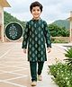 EARTHY TOUCH Single Jersey Knit Full Sleeves Kurta Pyjama Set With Floral Print - Dark Green