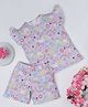 RAINE AND JAINE Cotton Knit Cap Sleeves Hearts & Floral Printed Coordinating Tee & Shorts Set - Purple