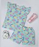 RAINE AND JAINE Cotton Knit Cap Sleeves Fruits Printed Coordinating Tee & Shorts Set - Blue
