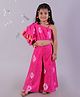 Lil' Drama One Shoulder Flutter Sleeves Geometric Printed Crop Top & Coordinating Pant Set - Pink