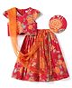EARTHY TOUCH Single Jersey Knit Half Sleeves Floral Printed Choli Lehenga Set With Dupatta - Red