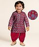 EARTHY TOUCH Single Jersey Knit Mandarin Collar Full Sleeves Kurta Dhoti Set with Floral Foil Print & Lace Detailing - Red