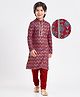 EARTHY TOUCH Single Jersey Knit Full Sleeves Kurta Pyjama Set With Foil Print - Red