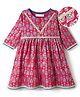 EARTHY TOUCH Single Jersey Knit Three Fourth Sleeves Ethnic Dress With Floral Print & Lace Detailing - Red
