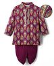 EARTHY TOUCH Single Jersey Knit Mandarin Collar Full Sleeves Kurta Dhoti Set with Floral Print & Lace Detailing - Purple