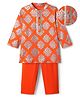 EARTHY TOUCH Single Jersey Knit Mandarin Collar Full Sleeves Kurta Pyjama Set With Floral Print - Orange