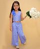 Lil' Drama Cotton Sleeveless Floral Applique Detailed & Foil Printed Threadwork Embroidered Top & Pant Set - Blue