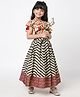 Lil' Drama One Shoulder Flutter Sleeves Floral & Chevron Printed Lehanga Choli Set - White & Multi Colour