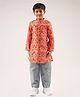 Lil' Drama Chanderi Full Sleeves Floral Printed Kurta & Pyjama Set - Orange