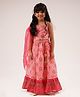 Lil' Drama Chanderi Sleeveless Floral Printed Lehenga Choli With Attached Dupatta Set - Pink