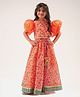 Lil' Drama Organza Half Balloon Sleeves Floral Printed & Lace Embellished Lehanga Choli Set -Orange