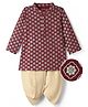 EARTHY TOUCH Single Jersey Knit Mandarin Collar Full Sleeves Dhoti Kurta Set With Floral Foil Print - Maroon