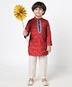 Lil' Drama Full Sleeves Floral Motifs Printed Kurta Pant Set - Red