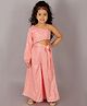 Lil' Drama Full Sleeves Floral Foil Motifs Printed Coordinating Top & Palazzo Set - Peach