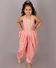 Lil' Drama Viscose Sleeveless Floral Foil Printed & Mirror Work Lace Embellished Ethnic Jumpsuit - Peach