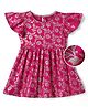 EARTHY TOUCH Single Jersey Knit Frill Sleeves Ethnic Dresses with Floral Glitter Print - Dark Pink