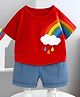 Googo Gaaga Cotton Half Sleeves Rainbow Printed Tee & Shorts Set - Red