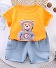 Googo Gaaga Cotton Half Sleeves Teddy Bear Printed Tee & Shorts Set - Orange