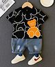 Googo Gaaga Cotton Half Sleeves Teddy Bears Printed Tee & Distressed Shorts Set - Black