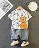 Googo Gaaga Cotton Half Sleeves Teddy Bears Printed Tee & Distressed Shorts Set - White